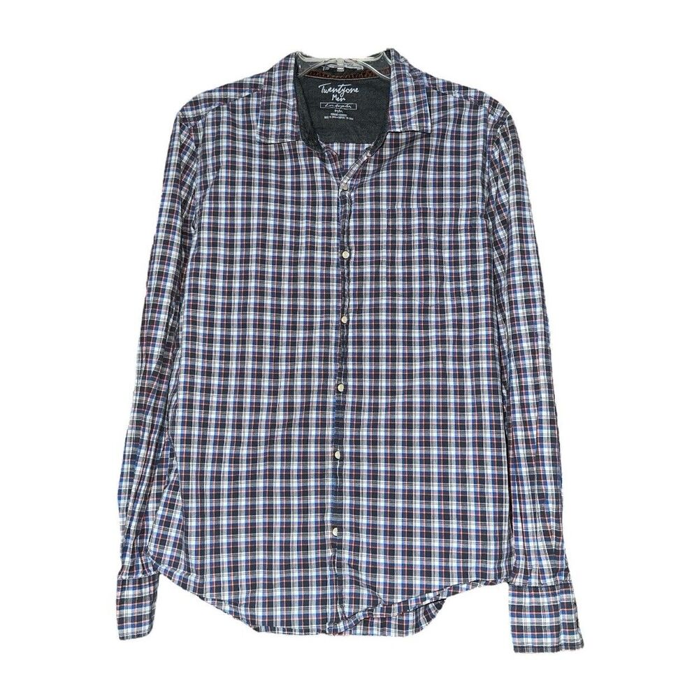 Twenty One Mens Blue Plaid Classic Cotton Pearl Snap Pocket Shirt Size Medium